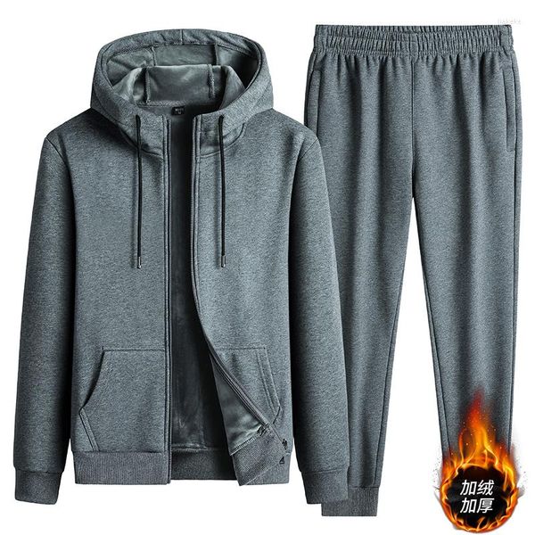 Tute da uomo Tuta da uomo Abbigliamento Felpe con cappuccio Pantaloni della tuta Abbigliamento sportivo Fitness Velluto Felpa spessa Pantaloni Tuta da ginnastica Uomo