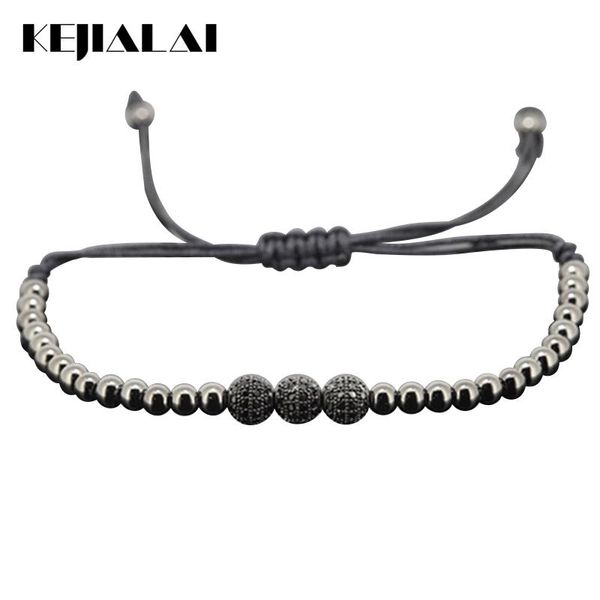 Braccialetti con ciondoli 1 pz Bracciale da uomo Oro 24 carati 4 mm Perline rotonde 6 mm Nero Micro Pave CZ Briading Macrame Donna