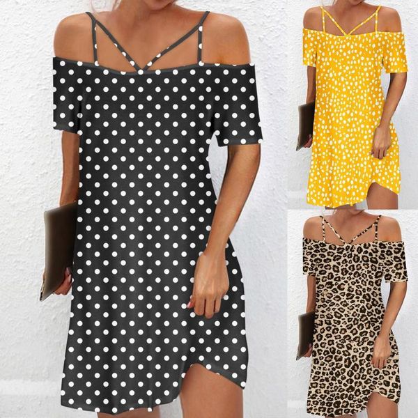 Casual Kleider Kleid Für Frauen Mode Sexs Off Schulter Träger Drucken Midi Lose Strand Sommerkleid Sommer