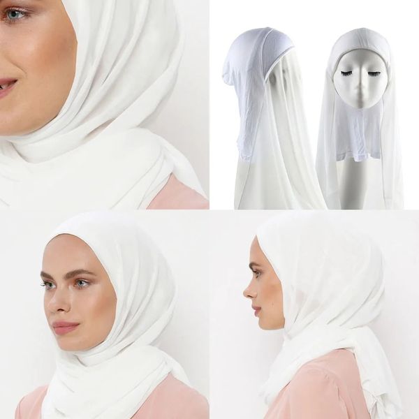 2023 Nuovi accessori per capelli Hijab Head Scarf con cappuccio Copertura per collo attaccato turbante Undercarf Hijab Bonnet for Women Ladies Muslim Fashion Headwraps Islam