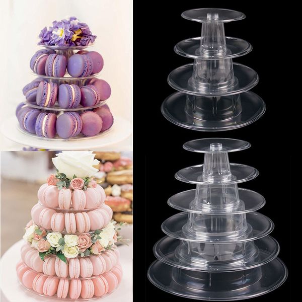 Sonstige festliche Partyversorgungen Macarons Display Ständer Plastikkuchen Stand Dessert Tower Tablett Ray Hochzeit Dekorationstisch Babyparty Geburtstag Favor 230209