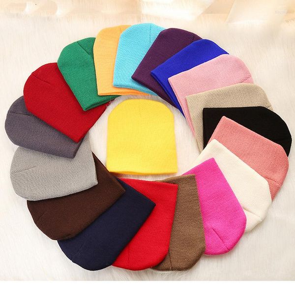 Boinas chapéus de gorros sólidos para crianças Baby Autumn Winter Knit Bonnet Chapé