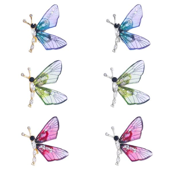 Булавки брошит Meedoz Mticolor Crystal Strinestone смола Dragonfly и бабочка -лаком