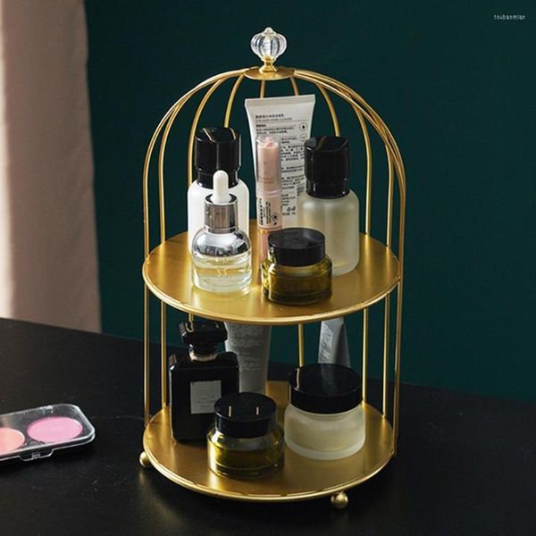 Scatole portaoggetti Golden Modern Decorative Makeup Display Holder Cage Rack Robusto per dormitorio