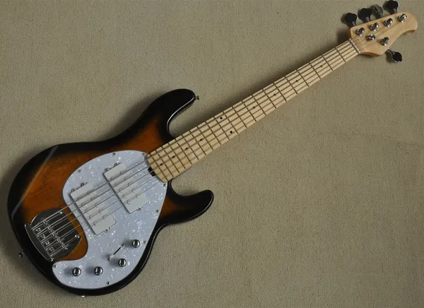 Factory Custom 5 Strings Bass Guitar Electric com Pickguard White Pearl, 2 captadores, pode ser personalizado