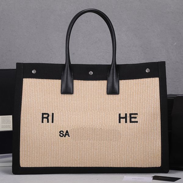 Canvas RIVE GAUCHE Totes Borsa a tracolla Borse per la spesa a spalla Borsa a mano da donna Tasca di grande capacità Lettere di moda Doppio manico in pelle Chiusura a sei bottoni