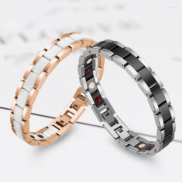 LINK BRACELETS DE AÇO DE AÇO DE AÇO Titânio Pulseira de energia de íons de íons negativos com infravermelho distante anti-oxidação anti-radiação de germânio