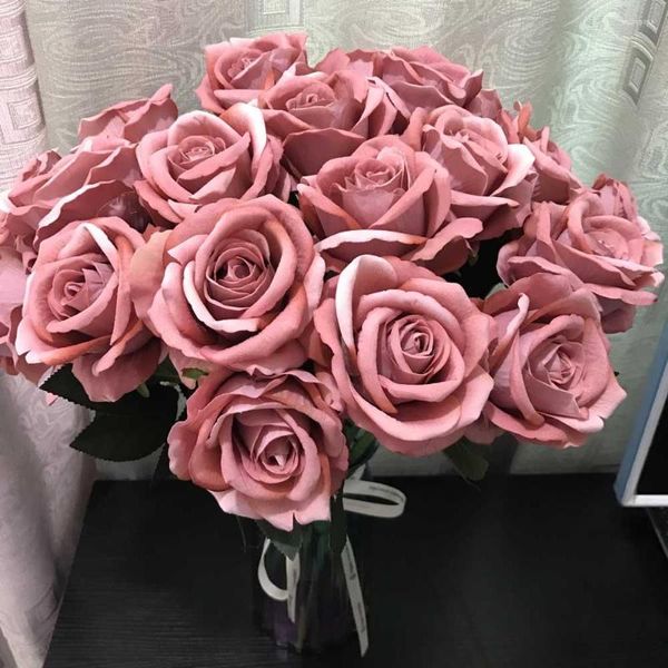 Dekorative Blumen, Hochzeitsdekoration, 50 cm, Flanell-Rose, künstlicher Blumenstrauß, El Home Art, Kunststoff, Blau, Weiß, Rosa, für Tischdekoration