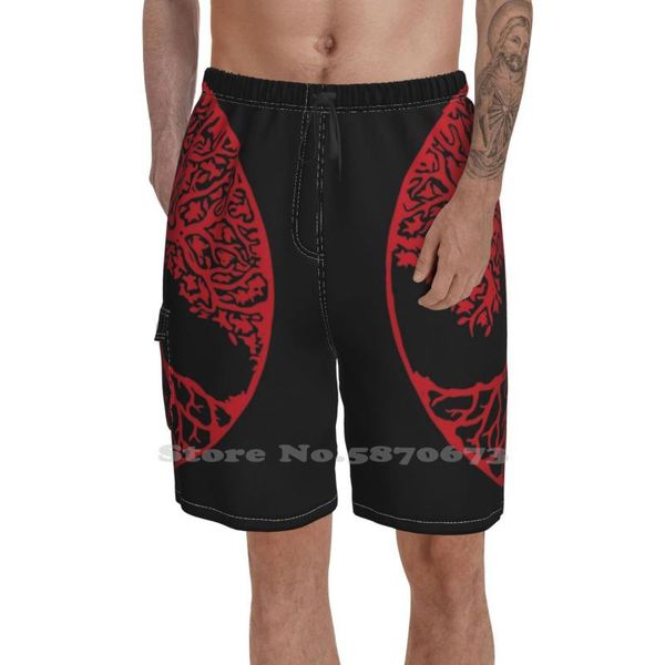 Herren-Shorts Yggdrasil Kamon / Rot Laufen Schwimmen Fitness Sport Wikinger Samurai Japan Religiös Pagan Heathen OdinHerren