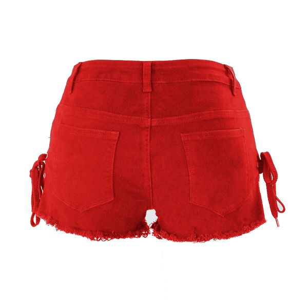 Jeans femininos Surnta de primavera verão shorts perfurados shorts com cintura baixa bandagem de bandagem sexy calça quente 6069h3