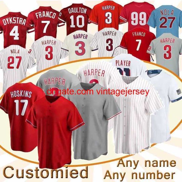 Jersey personalizada de beisebol costurada 3 Bryce Harpe 17 Rhys Hoskins 10 Jt Realmuto Qualquer Nome Número Jerseys Top