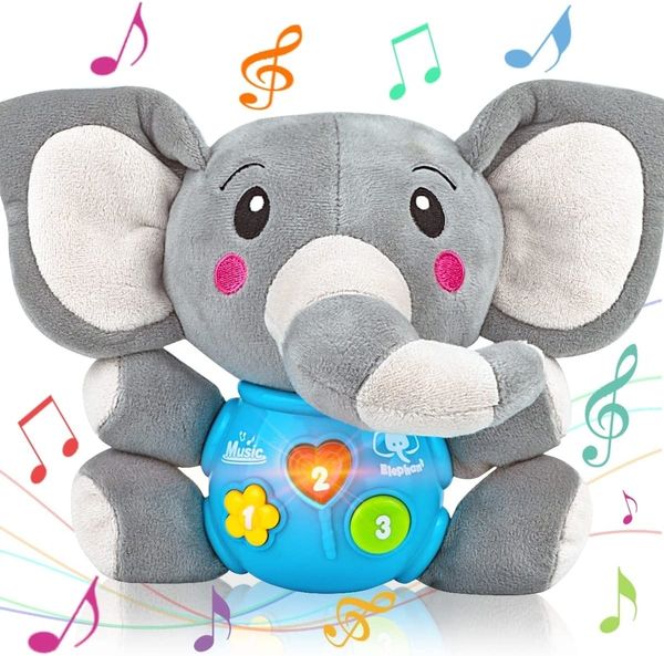 Muñecos de peluche Aitbay elefante música juguetes para bebés 0 3 6 9 12 meses lindo relleno Aminal Light Up born Musical para 230209