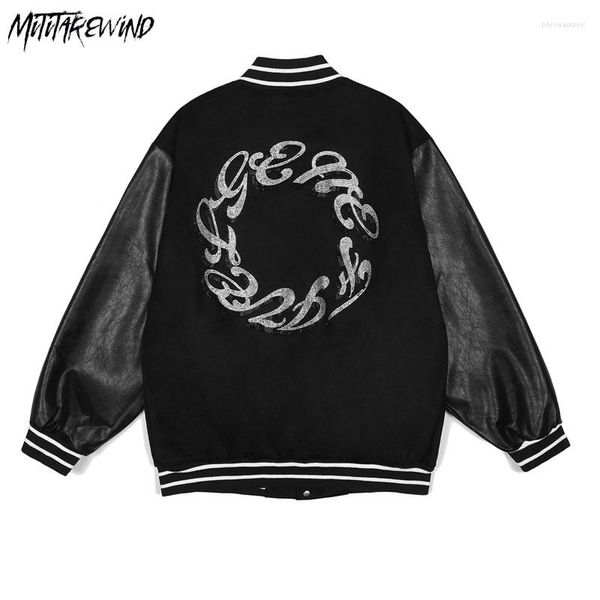 Giacche da uomo Giubbotto bomber da baseball da uomo High Street Lettera Diamond Streetwear PU Manica in pelle Varsity Fashion Coat Unisex