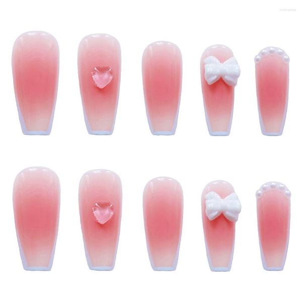 Falsche Nägel 24 stücke Transluzent Rosa Glänzend 3D Schleife Gefälschte Für Frauen Und Mädchen Salon Finger Zehen DIY Französisch Stil SAL99