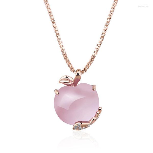 Collane con ciondolo Colore oro rosa Collana in argento sterling 925 genuino con cristalli rosa per donne Modello mela femminile femminile