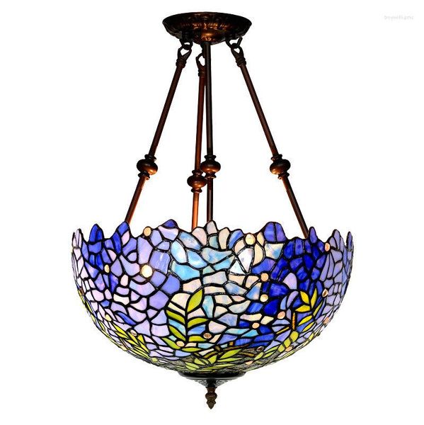 Lâmpadas pendentes Wisteria Flowers Dining Table Lustrelier Country Country Country Vintage Glass Suspension Drop Light D52304