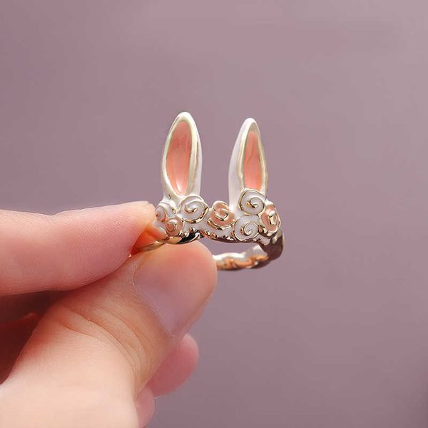 Solitaire Ring Dia da Páscoa Cute Rabbit Animal S Fashion Fashion Aberto Ajuste Metal Cenout Bunny Ear zircão de jóias de cristal Y2302