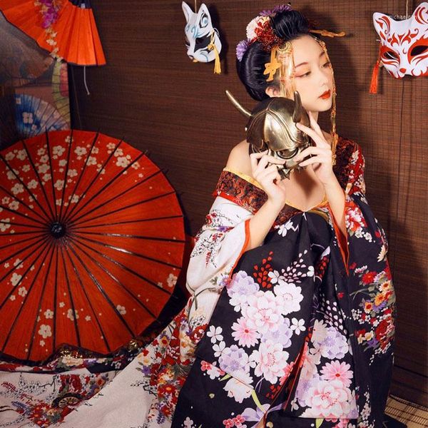 Ethnische Kleidung Hohe Qualität Maßgeschneiderte Japanische Kimono Set Pflaume Blume Cosplay Kostüm Schöne Frau Sexy Kleid Leistung