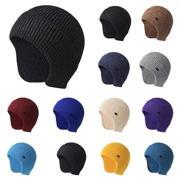 Boinas de chapéu de inverno malha tampa de encaixe com orelhas com orelhas beanie tampa quente de caveira tampa de orelha desleixada ao ar livre