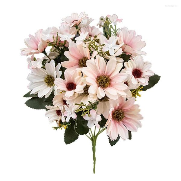 Fiori decorativi Decorazione di nozze Simulazione Olanda Crisantemo Piante di fiori artificiali Girasole Fatto a mano 9 Forchette 25 Teste Sposa