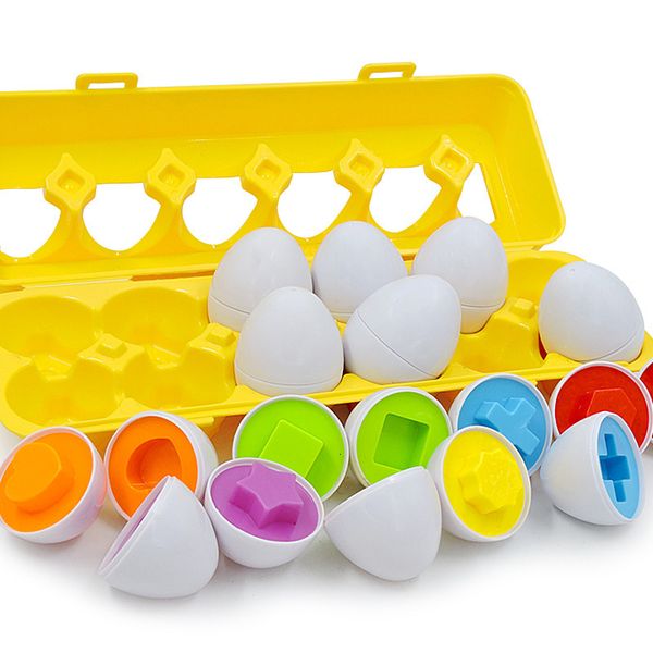 Intelligence Toys 12pcs Montessori Smart Eggs In Cop Education Aprendizagem Early Shape Geométrico Matemática Alfabeto Puzzim Jogo Baby Toys Crianças 230209