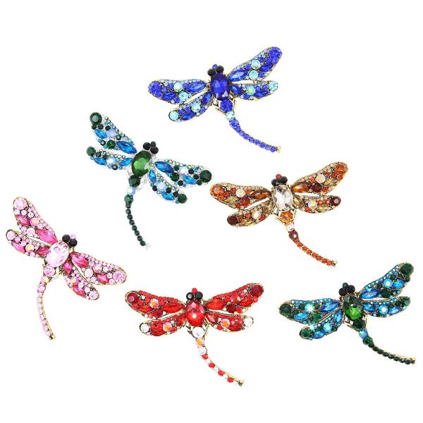 Pins Broschen Apol Set mit 6 Libellen-Themen-Mode-Emaille-Kristall-Strass-Brosche für Damen, Schmuck, Kleidung, Kleid, Schal, Dezember, Am3Ft