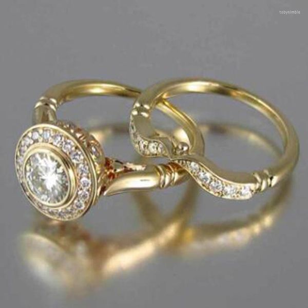 Anéis de casamento colorido dourado anel de noiva conjunta proposta romântica inimigo feminino moderno cenário de pedra atacado LotSwedding Toby22