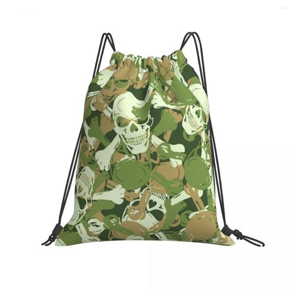 Backpack dobrável de cordas dobráveis ​​para academia de caveira ao ar livre Camouflage Padrão de viagens de viagem Bolsa ecológica