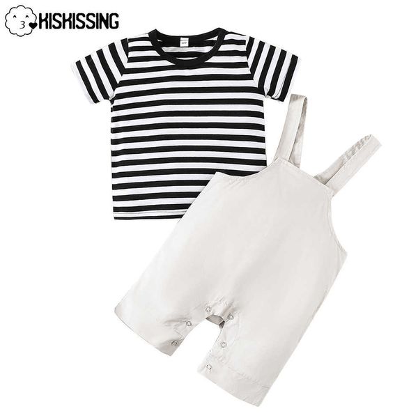 Roupas conjuntos de Kiskissing Duas peças Conjunto de crianças meninos recém -nascidos roupas de bebê para charme de verão listras mamãe filhos de terno de bebê roupas w230210