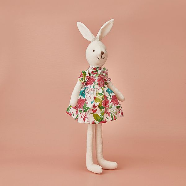 Materiale tessuto da 40 cm Coniglietto farcito Coniglio bianco in un abito floreale Regalo per festival Giocattoli per bambini Decorazioni per la casa
