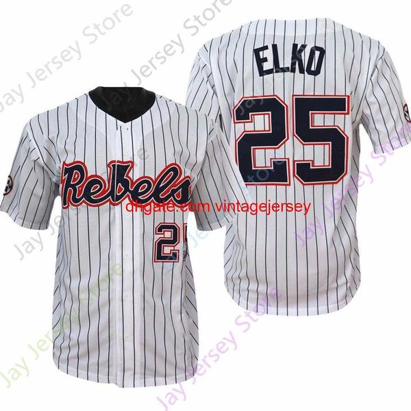 Genähtes Ole Miss Baseballtrikot NCAA College Tim Elko Größe S-3XL Alle genähten Jugendmänner Weißer Nadelstreifen Marine