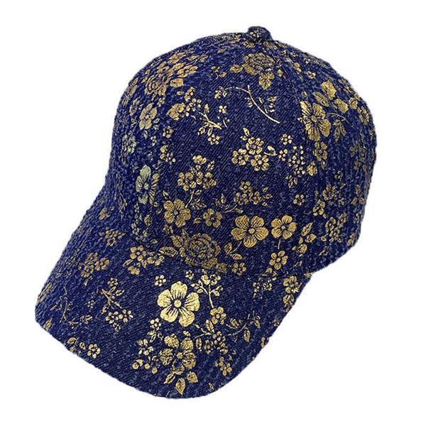 Ball Caps Осень Зимняя Женская Шляпа Бейсболка с печатными золотыми цветами темно -синий черный G230209