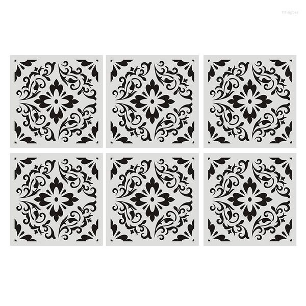 Adesivos de parede 6pcs pintura diy 30x30cm Modelo de padrão de flor vintage para móveis de piso de azulejo decorativo