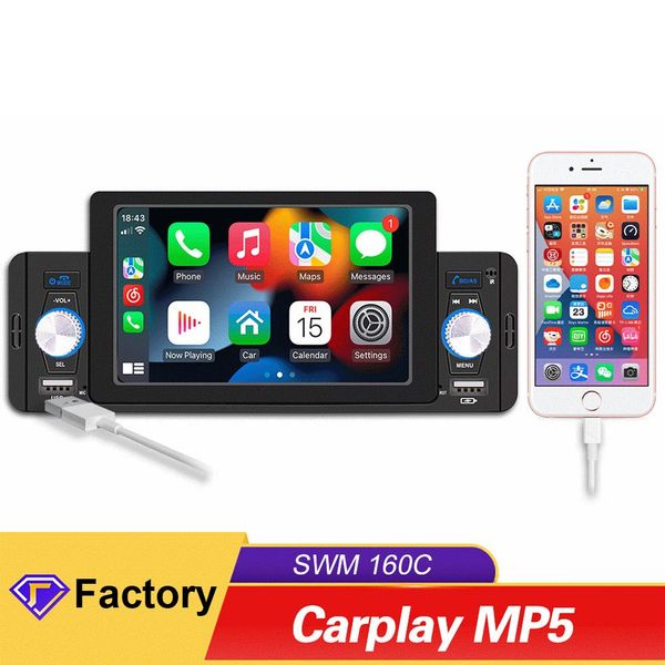 1 Din CarPlay Radio 5 Zoll Auto Stereo Bluetooth MP5 Player Android-Auto Freisprecheinrichtung A2DP USB FM Empfänger Audio System Head Unit 160C