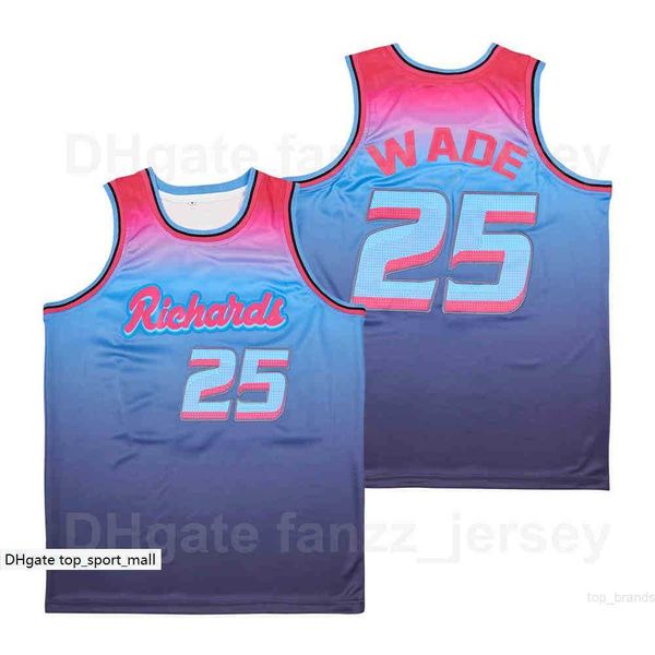 Movie Basketball Richards High School 25 Dwyane Wade Jersey Uomo HipHop Per gli appassionati di sport Squadra Colore Blu Traspirante Uniforme in puro cotone Eccellente