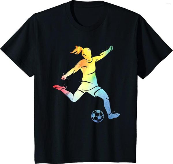 Camisetas masculinas Mulheres jogando futebol chutando a bola Multicolor Girl T-shirt