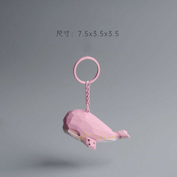 Portachiavi fatti a mano rosa balena portachiavi in legno intagliato portachiavi ciondolo zaino animale intaglio del legno ornamenti cellulare fascino regalo G230210