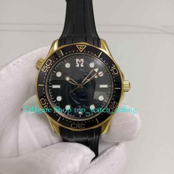 Orologi da uomo quadrante nero 300M al servizio segreto di Sua Maestà 50° anniversario 42mm 007 bracciale in caucciù in oro giallo Asia Cal.8800 movimento orologio automatico da uomo