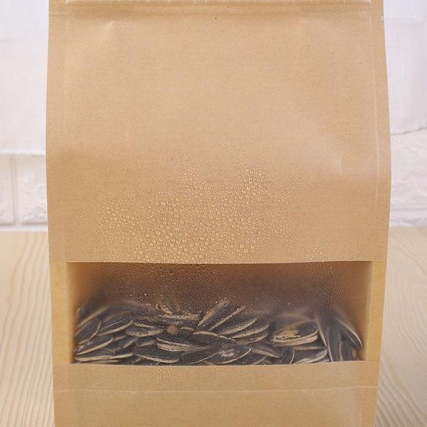 Sacchetti per gioielli Commercio all'ingrosso 10 cm x 20 cm Grande capacità Stand-up Sacchetto di imballaggio in carta Kraft con sacchetti di caffè per alimenti con finestra con cerniera