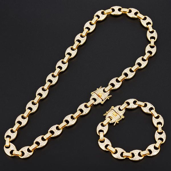 Catene Set di braccialetti a catena Hip Hop Caffè Lega Bean Maiale Naso Collana con strass Donna da uomo Catene Catene Catene