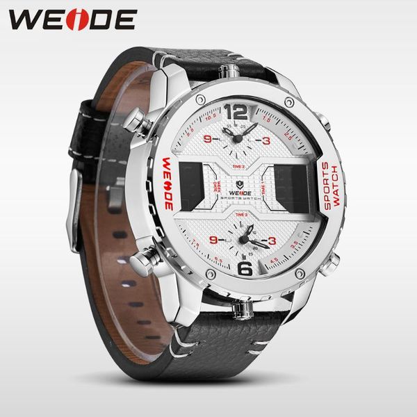 Нарученные часы Weide Luxury Quartz Men Men Зайечные часы Кожаные ремешки Водостойкие военные цифровые аналоговые часы мужские календарь календарь Reloj de Hombre