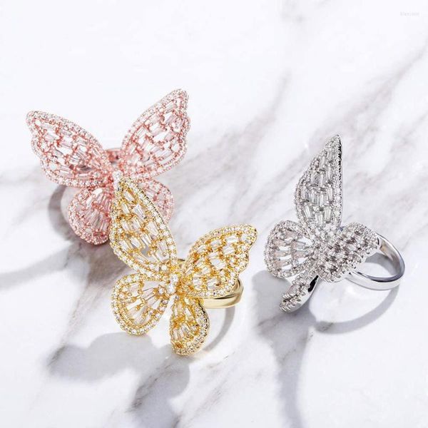 Eheringe Schmetterling funkelnder Strass Iced Out CZ Ring verstellbar offener Verlobungscocktail für Mädchen und Frauen