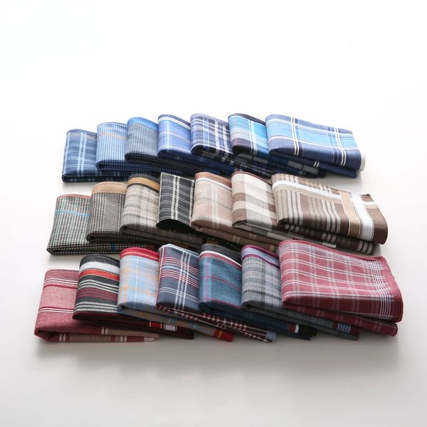 Foulard 12Pcslot Square Plaid Stripe Fazzoletti Uomo Classic Vintage Tasca Asciugamano in cotone per la festa nuziale 43 * 43cm Casuale 230210