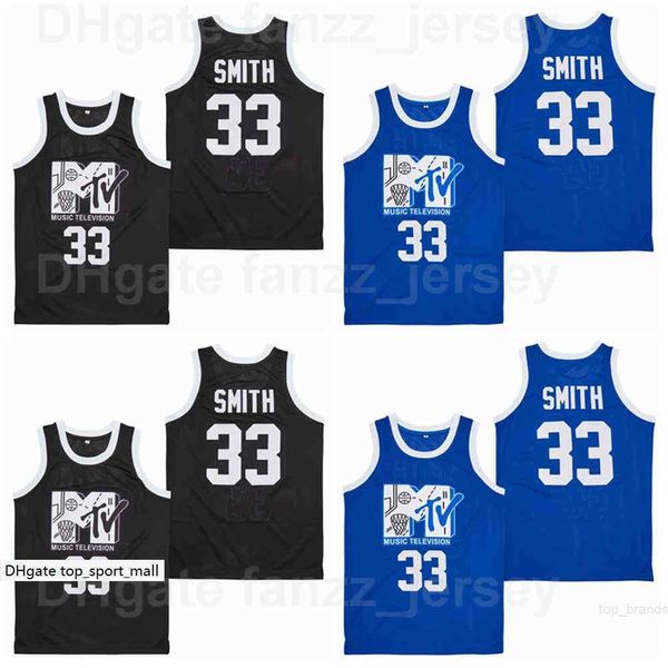 Film Basketball Music Television #33 Will Smith Jersey MTV Primo Rock n Jock Bball Ball High School Blu Blue Black Team Color Bene