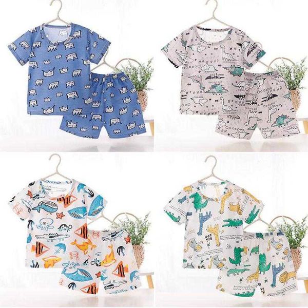 Set di abbigliamento New Summer Thin Pigiama per la casa per bambini Cotone Bambini Ragazzi Ragazze Manica corta Abbigliamento per aria condizionata per bambini
