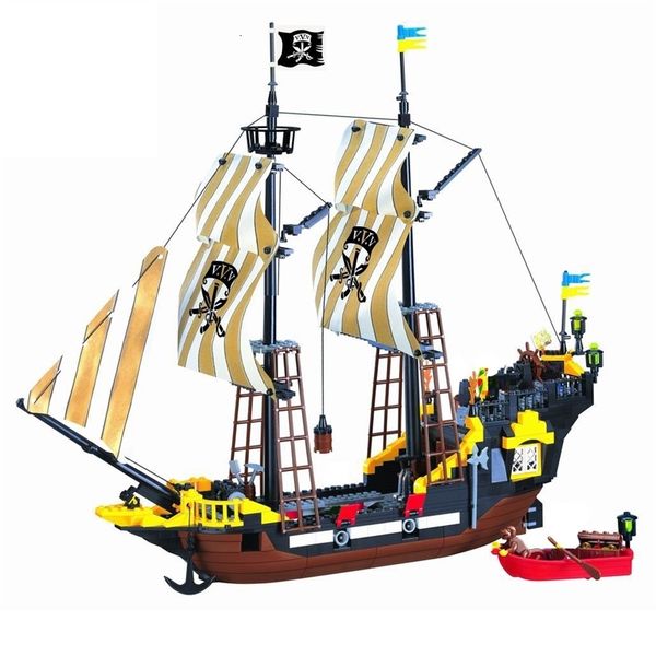Bloco Bloco Bloco de pirata grande barco de pirata Black Pearl Silent Maria Adventure Aventura Caribe Sea Educacional Brilhas Toy Boy Gift 230210