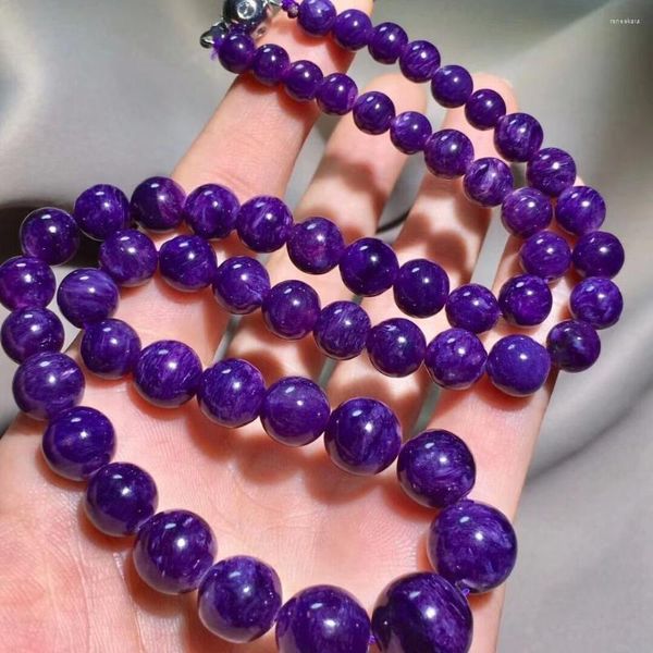 Catene Collana di charoite naturale viola genuina da donna con perline di cristallo rotonde femminili a catena lunga 6-12 mm certificato