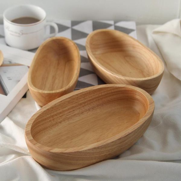 Piastre piastra in legno a forma di barca in legno ovale snack dessert rotonde per la cena personalizza le stoviglie logo