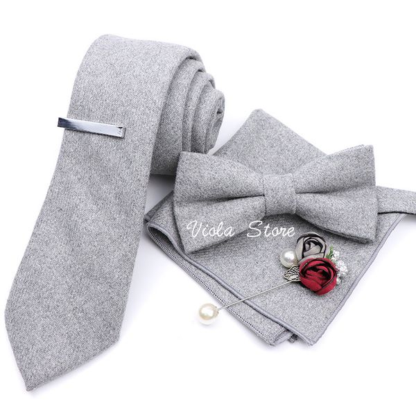 Cravatta Set Top 50% Lana Morbida 7cm Cravatta Papillon Hankie Clip Spilla Set Dusty Green Solid Classy Uomo Abito da sposa Quotidiano Cravatta Accessorio Regalo 230210