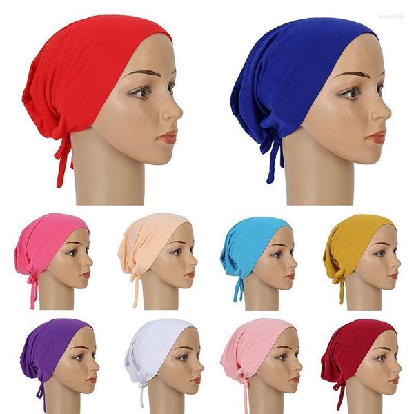 Berretti Berretto / Berretti con teschio Cappelli musulmani da donna Hijab interno Berretto con fasciatura elastica in puro colore Testa regolabile avvolgente Turbante Cotone femminile